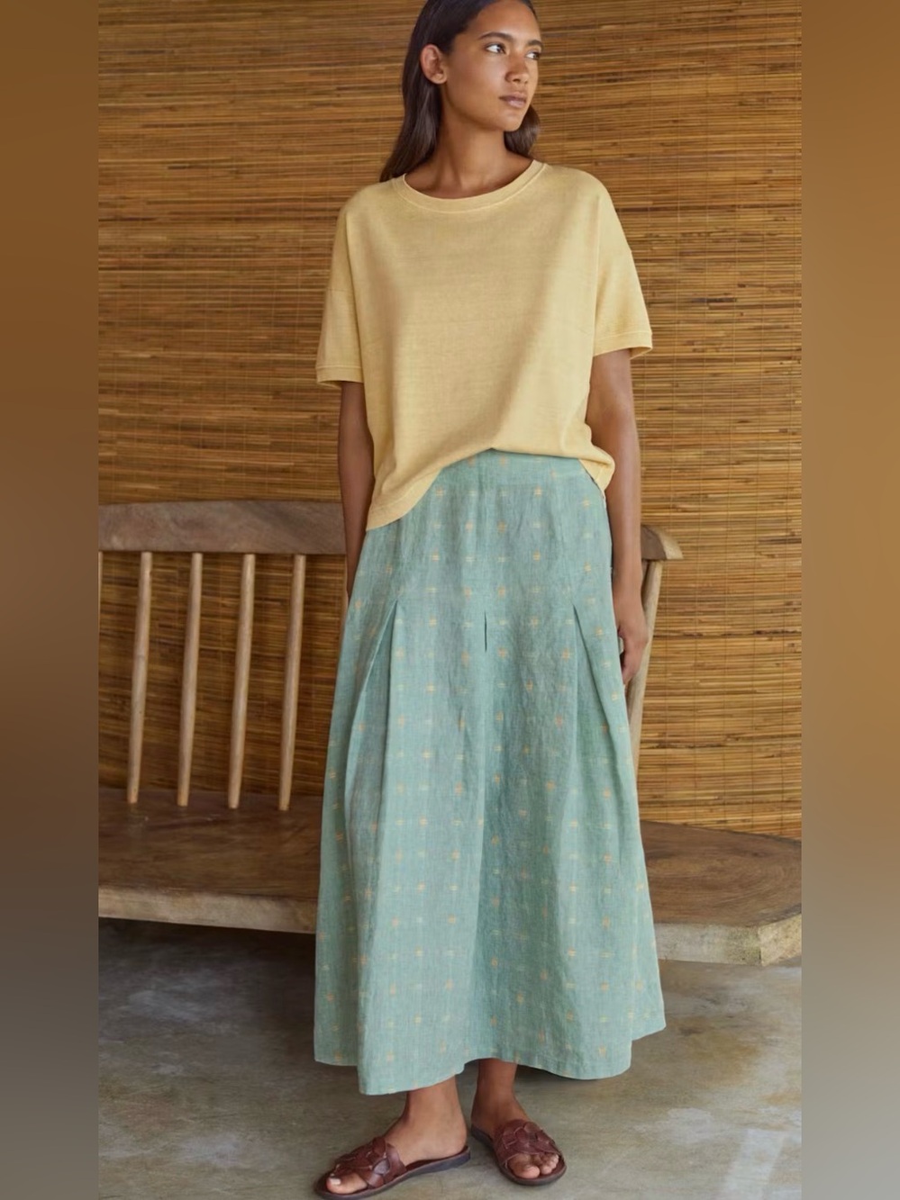 Poetry DOBBY-WEAVE PLEATED SKIRT Linen & cotton $238 color: Mint aqua size